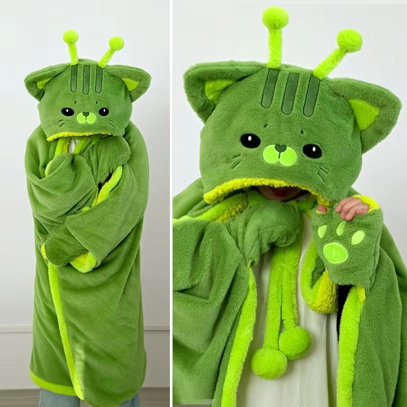 Fire Blanket Kitchen - Cartoon Niedliche Alien-Katze Kapuzendecke Plüsch-Umhang für